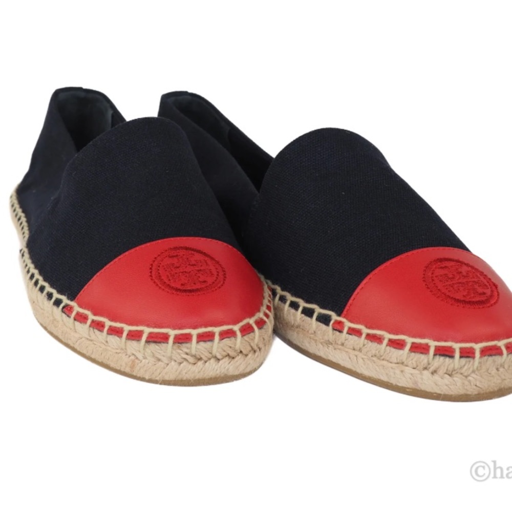 Tory Burch Recycled Canvas Leather Navy Red Color Block Espadrille Shoes - Picture 3 of 15